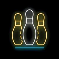 Neon sign showing three bowling pins standing on a shelf vector