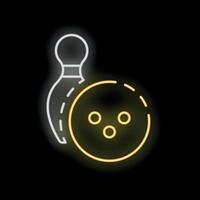 Neon icon of bowling ball and pin glowing on black background vector
