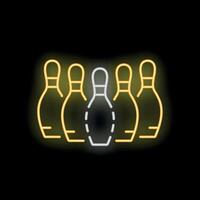 Neon sign of a white bowling pin standing out from the crowd of yellow bowling pins vector