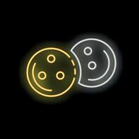 Neon sign of two round cookies with filling representing sharing concept vector