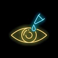 Neon style icon of pipette putting eye drop into eye on black background vector