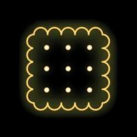 Yellow neon sign of square cracker with rounded edges glowing in the dark vector
