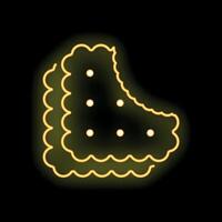 Neon sign showing two chocolate chip cookies with bite marks on black background vector