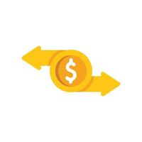 Two arrows pointing at each other around dollar coin vector