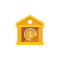 Bank building facade with rotating dollar coin icon showing money circulation vector