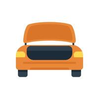 Orange car with open trunk parked back view vector