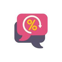 Speech bubble showing percentage symbol with downward arrow representing cashback concept vector