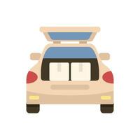 Car rear view with open trunk and roof luggage box fully packed for a trip vector