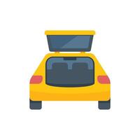 Yellow car with open trunk and roof luggage box back view vector