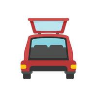 Red car with open trunk and roof luggage box facing backwards vector
