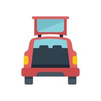 Red car with open trunk and empty roof rack parked back view vector