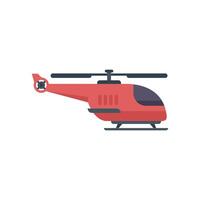 Red helicopter flying with rotating propeller blades vector