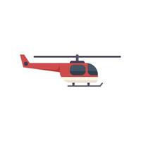 Red helicopter flying in clear sky with skids extended vector