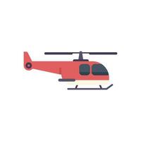 Red helicopter standing on the ground with rotating propeller blades vector