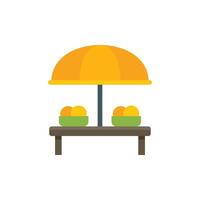 Street market stall with umbrella and oranges on the table is selling fresh squeezed juice vector