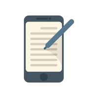 Stylus pen writing on a smartphone screen taking notes vector