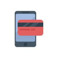 Mobile phone showing online payment using credit card icon vector