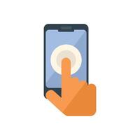 Hand tapping smartphone touchscreen using mobile app vector