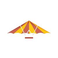 Yellow and red hang gliding with wooden frame flying in the air vector