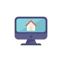 Desktop computer displaying house icon for real estate listing vector