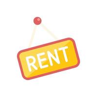 Yellow rent sign hanging and swinging on a string vector