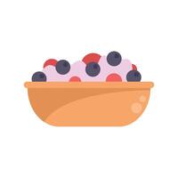 Brown bowl with yogurt topped with blueberries and strawberries vector