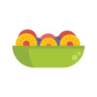 Green bowl overflowing with sliced pineapple and grapes icon vector