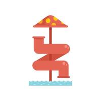 Red water slide with mushroom umbrella leading to swimming pool, perfect for summer fun in aqua park vector