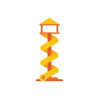 Yellow spiral slide with small house on top standing on playground for children to slide down vector