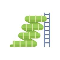Green spiral water slide with ladder leading to top platform vector