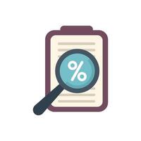 Magnifying glass analyzing document with percentage symbol for interest rate or financial data vector