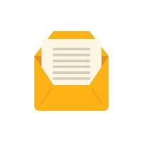 Open yellow envelope with letter sticking out on white background vector