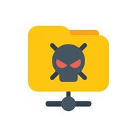 Shared folder infected with a virus, displaying a skull and crossbones warning sign vector