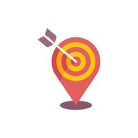 Location pin pointing the target center with arrow sticking in vector