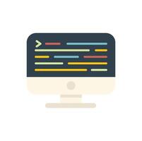 Computer showing programming code on screen icon vector