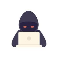 Hacker in a black hood using a laptop computer for cyber attack vector