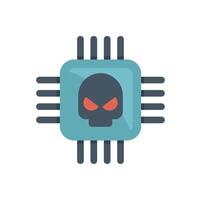 Computer processor showing skull icon representing cyber attack vector