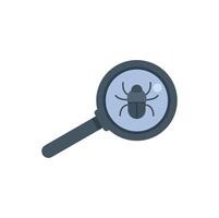 Magnifying glass investigating computer bug virus malware vector