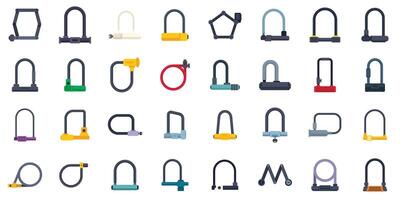 Large set of bicycle u locks representing security and theft prevention vector