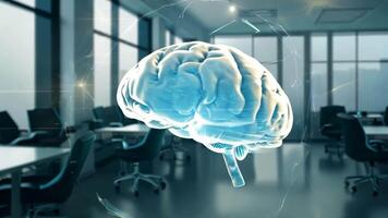 Digital brain human AI 3D virtual thinking modern lab research imagination creativity skill technology intelligence idea innovation concept mind medicine health office business tech video