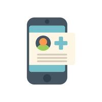 Smartphone showing medical record with patient profile and add user icon vector