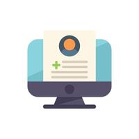 Computer showing online patient medical record with add user icon vector