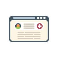Website showing medical record with patient profile and add button vector