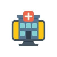 Online hospital building shown on desktop computer monitor screen vector