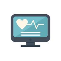 Computer monitor displaying heartbeat rate icon showing patient vital sign vector
