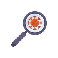 Magnifying glass is examining a virus, searching for a cure vector