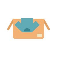 Open cardboard box with clothes inside for donation or delivery to customer vector