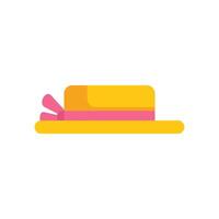 Yellow straw hat with pink ribbon side view flat icon vector