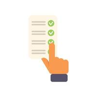Hand pointing at checklist with check marks vector
