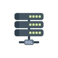 Server rack connected to ssl, secure sockets layer, data security concept icon vector